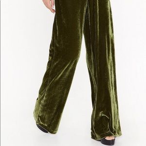 NWT Green Silk Velvet Wide Leg High Rise Pants | Skea